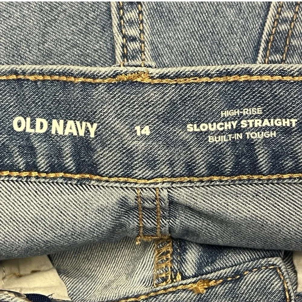 Old Navy Girls Jeans 14 Slouchy Straight High Rise Light Wash Adjustable Waist